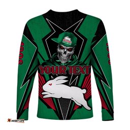 Custom Personalised Rabbitohs Rugby Long Sleeve T-shirt Mascot South Sydney Since 1908 Cool Skull