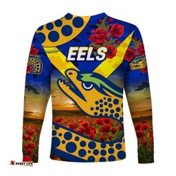 Parramatta Eels ANZAC Long Sleeve T-shirt Poppy Flowers Blue