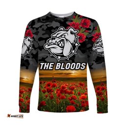 Custom Personalised West Football Club Alice Springs ANZAC Long Sleeve T-shirt The Bloods Poppy Black