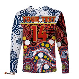 Custom Text And Number Roosters Rugby Long Sleeve T-shirt Easts 1908 Aboriginal Artsy Premiers