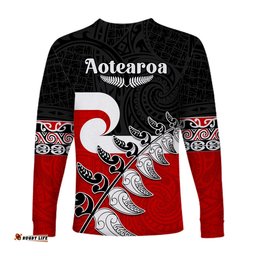 Waitangi Long Sleeve T-shirt Aotearoa Maori Pattern Mix Fern and Manaia Koru