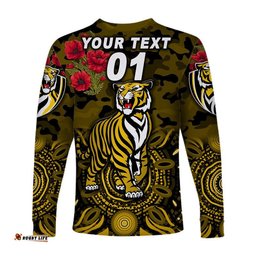 Custom Personalised Richmond Tigers ANZAC Long Sleeve T-shirt Indigenous Black