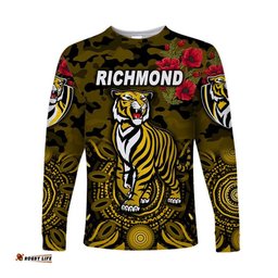 Custom Personalised Richmond Tigers ANZAC Long Sleeve T-shirt Indigenous Black
