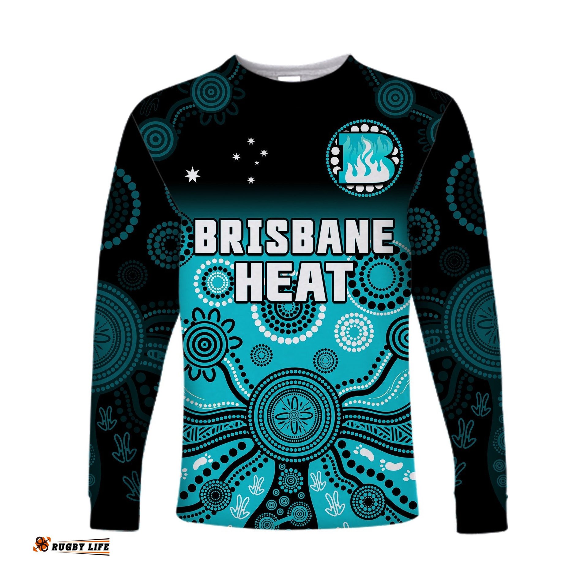 Custom Text And Number Brisbane Heat Long Sleeve T-shirt Gradient Aboriginal Dot Painting