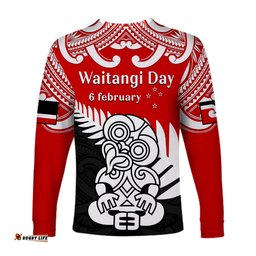 Waitangi Day Long Sleeve T-shirt Tino Rangatiratanga Flag With Tiki Maori Fern
