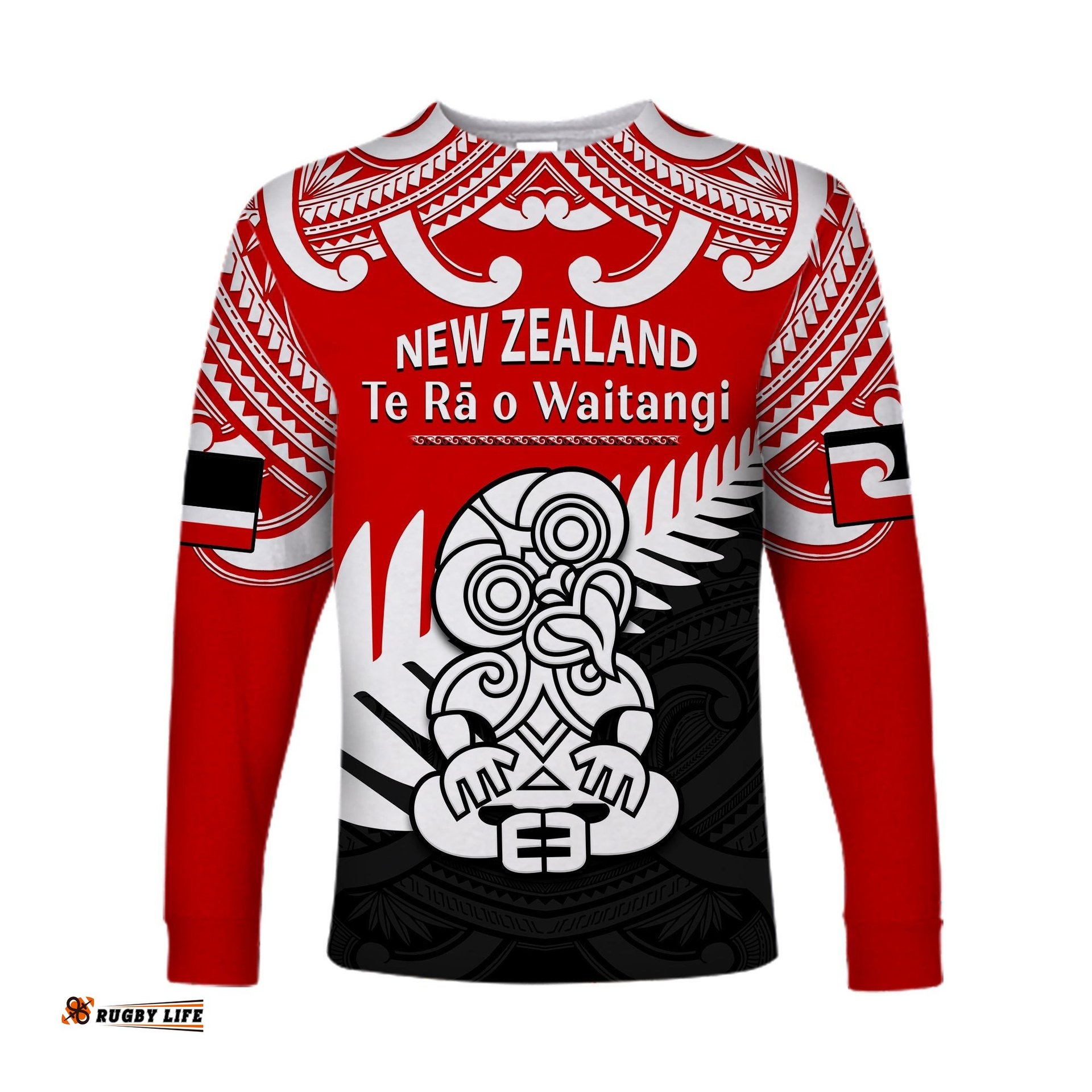 Waitangi Day Long Sleeve T-shirt Tino Rangatiratanga Flag With Tiki Maori Fern