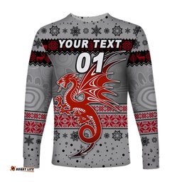 Custom Personalised St. George Illawarra Dragons Long Sleeve T-shirts Christmas Simple Style Grey