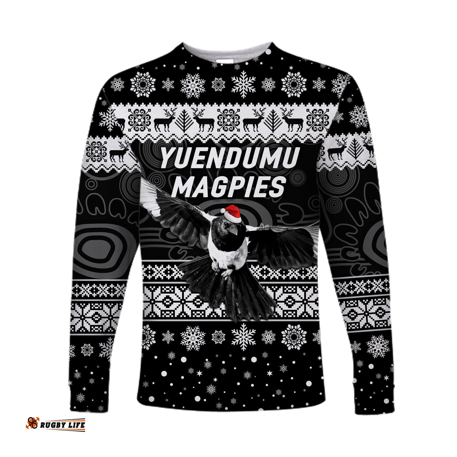 Yuendumu Magpies Football Club Long Sleeve T-shirt Christmas Simple Style Black