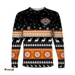 Custom Personalised Wests Tigers Long Sleeve T-shirt Merry Christmas Energy