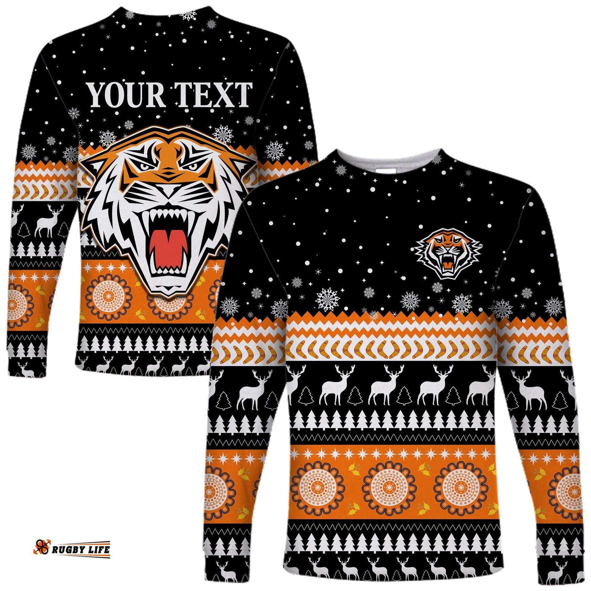 Custom Personalised Wests Tigers Long Sleeve T-shirt Merry Christmas Energy