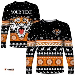 Custom Personalised Wests Tigers Long Sleeve T-shirt Merry Christmas Energy
