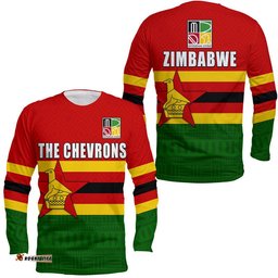 The Chevrons Cricket Mix Zimbabwe Flag and Indigenous Pattern Long Sleeve T-shirt