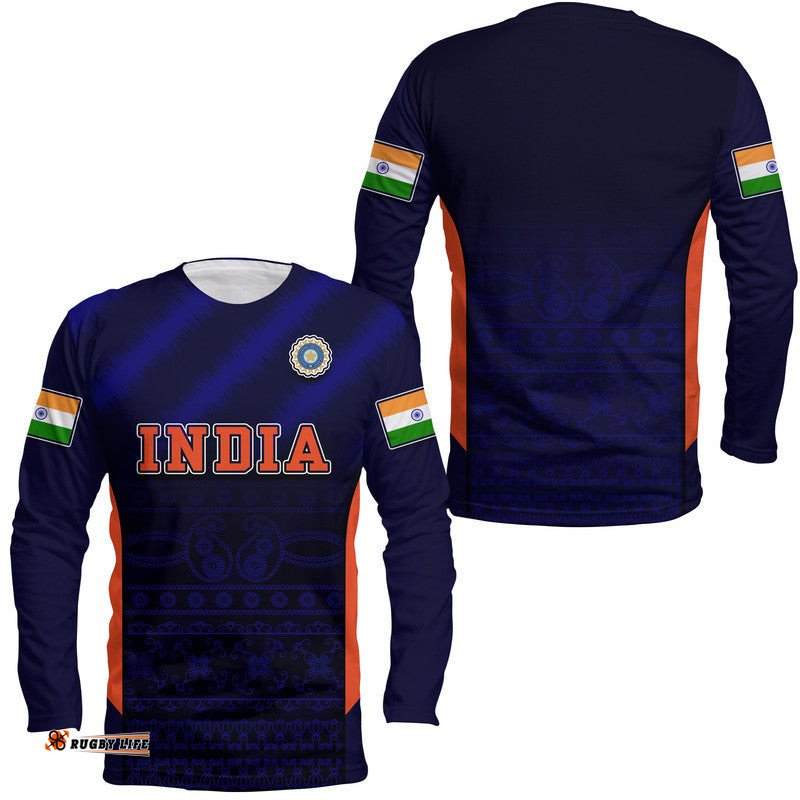India National Cricket Team Long Sleeve T-shirt Men In Blue Sports Style