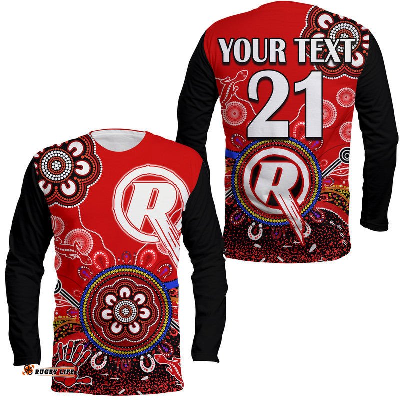 Custom Personalised Melbourne Renegades Long Sleeve T-shirt Cricket Indigenous Aboriginal Lizard Version