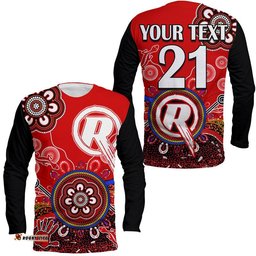 Custom Personalised Melbourne Renegades Long Sleeve T-shirt Cricket Indigenous Aboriginal Lizard Version