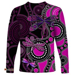 Aboriginal Dragonfly Long Sleeve T-shirt Pink Style