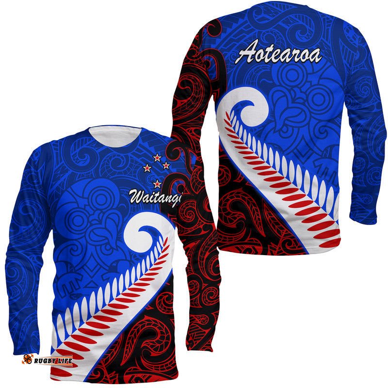 Waitangi Day Long Sleeve T-shirt Aotearoa Hei Tiki Silver Fern