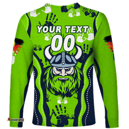 Custom Personalised Canberra Raiders Rugby NAIDOC Aboriginal Long Sleeve T-shirt