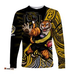 Custom Text and Number Richmond Football Long Sleeve T-shirt Aboriginal Go The Tigers Mascot