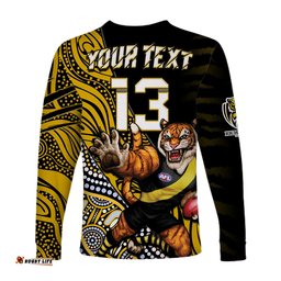 Custom Text and Number Richmond Football Long Sleeve T-shirt Aboriginal Go The Tigers Mascot