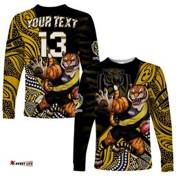 Custom Text and Number Richmond Football Long Sleeve T-shirt Aboriginal Go The Tigers Mascot