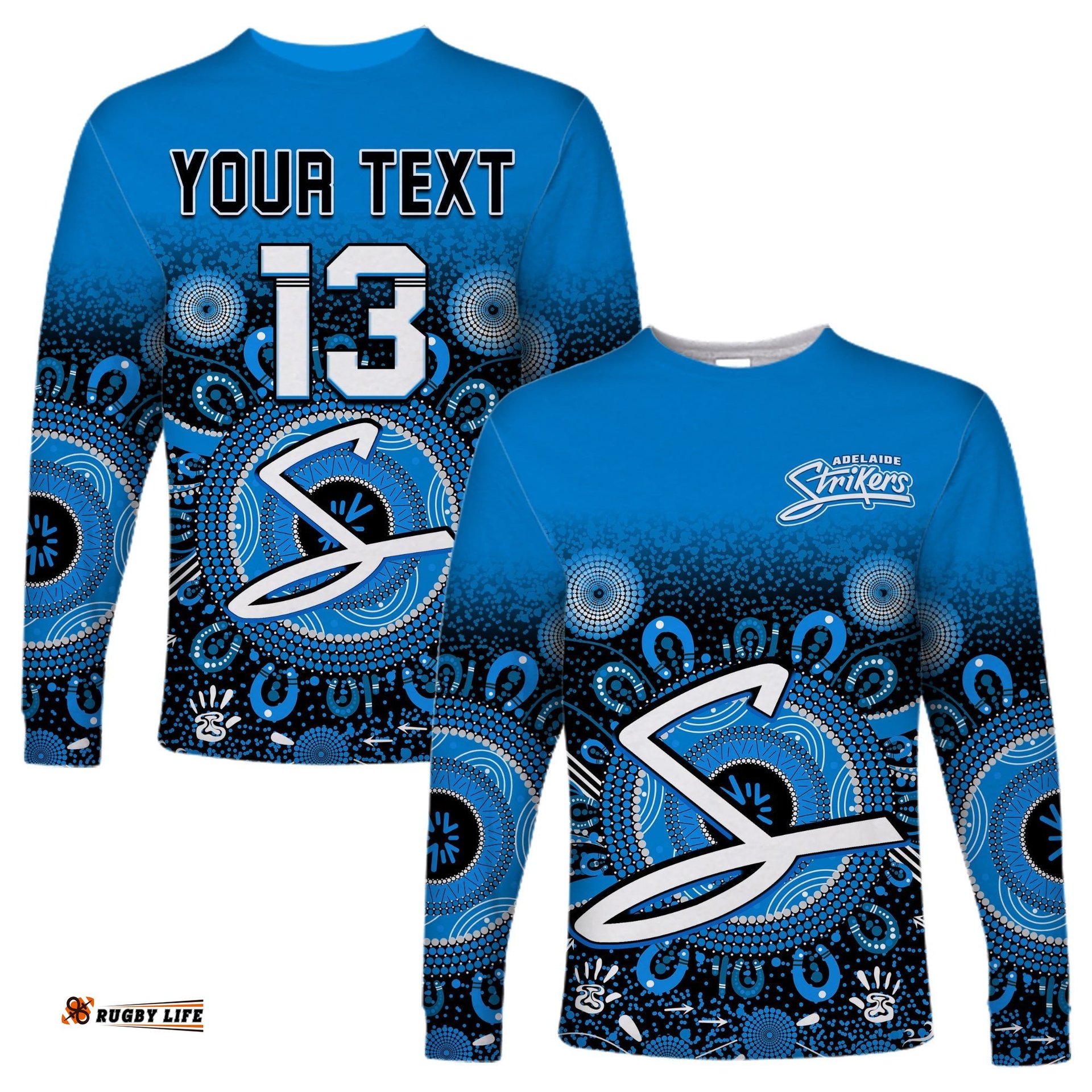 Custom Text and Number Adelaide Strikers Long Sleeve T-shirt Aboriginal Sunshine