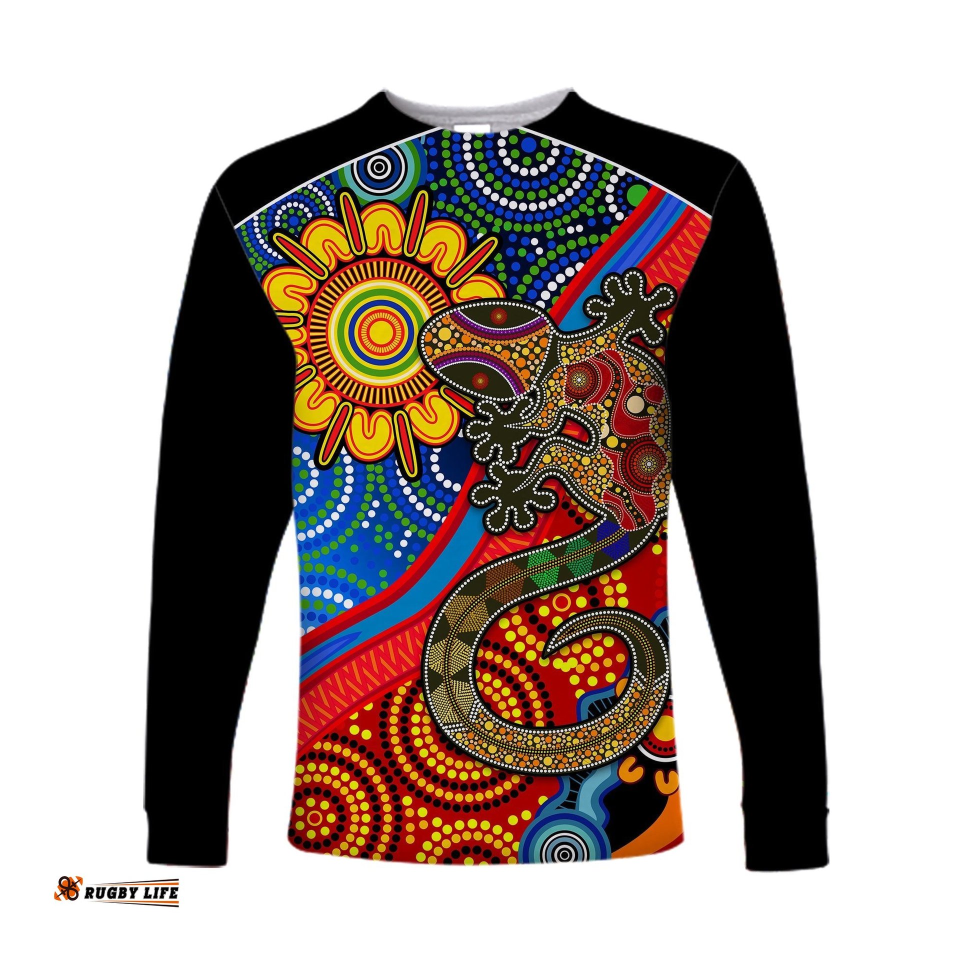 Custom Text and Number Australia Lizard and Sun Long Sleeve T-shirt Aboriginal Art Speical