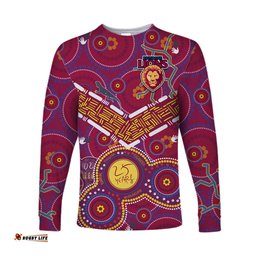 Custom Text And Number Brisbane Football Long Sleeve T-shirt Indigenous Pattern Go Lions Unique Version