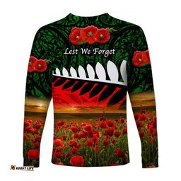 New Zealand Maori ANZAC Long Sleeve T-shirt Poppy Green