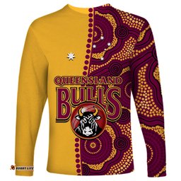 Queensland Cricket Long Sleeve T-shirt Bulls Sheffield Shield Indigenous