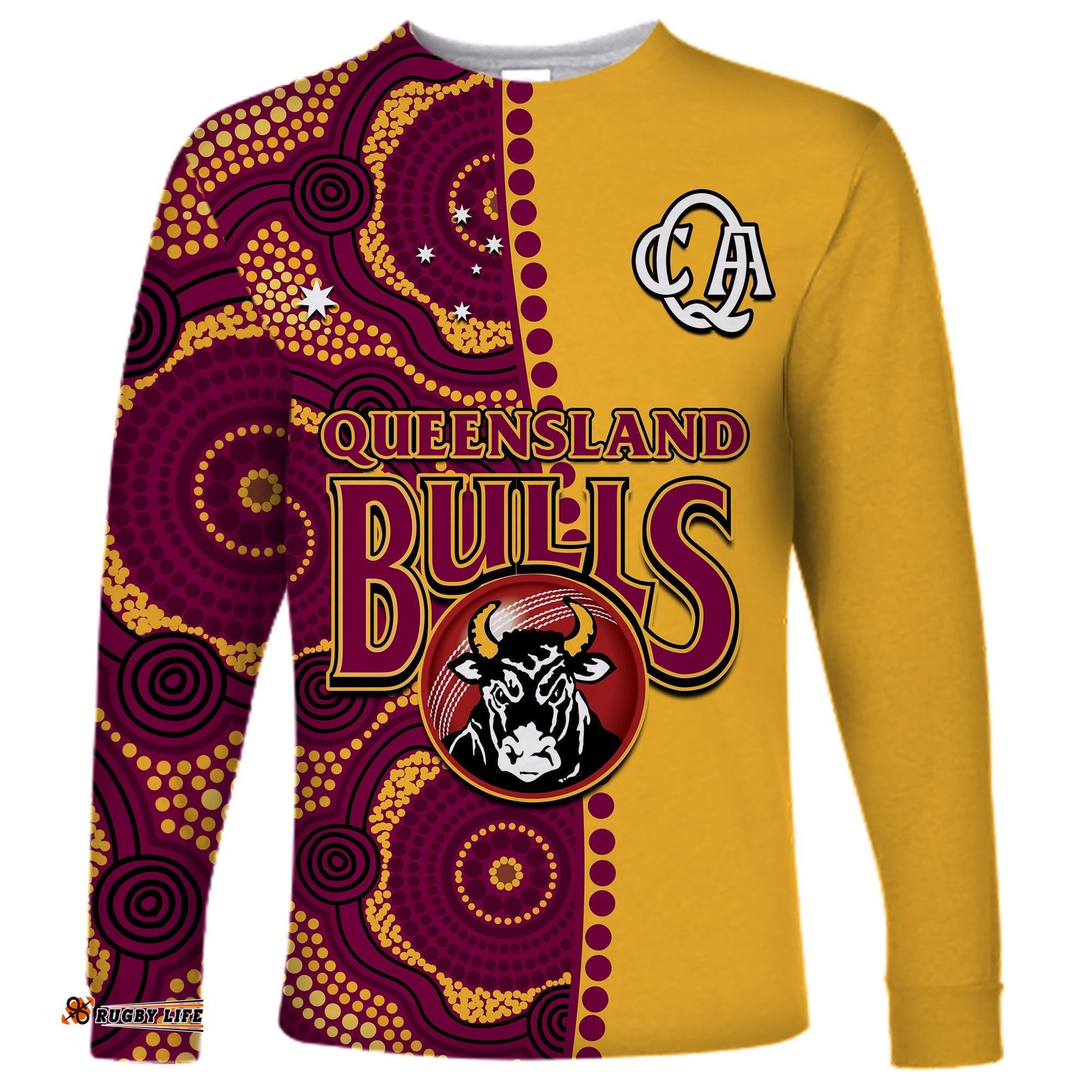 Queensland Cricket Long Sleeve T-shirt Bulls Sheffield Shield Indigenous