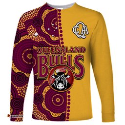 Queensland Cricket Long Sleeve T-shirt Bulls Sheffield Shield Indigenous