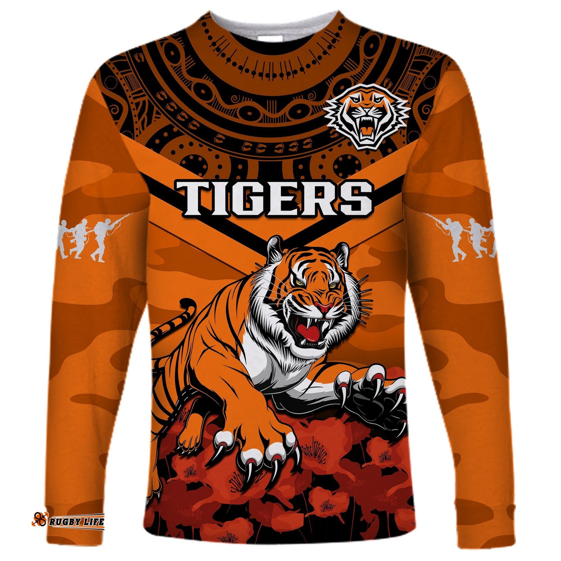 Tigers Rugby ANZAC Rugby Long Sleeve T-shirt Camouflage Mix Indigenous