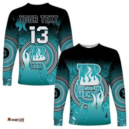 Custom Text and Number Brisbane Heat Long Sleeve T-shirt Aboriginal Sunshine