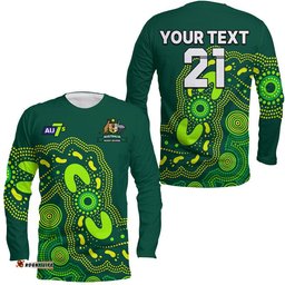 Custom Text And Number Australia Rugby Sevens Long Sleeve T-shirt Aboriginal