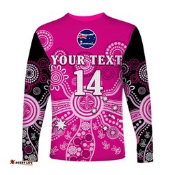 Custom Text And Number Sydney Sixers Long Sleeve T-shirt Cricket Indigenous Australian Art Ver.01