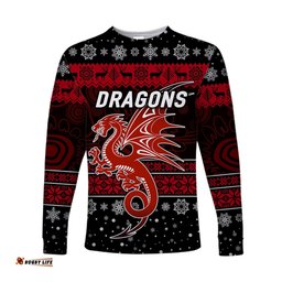 Custom Personalised St. George Illawarra Dragons Long Sleeve T-shirts Christmas Simple Style Black