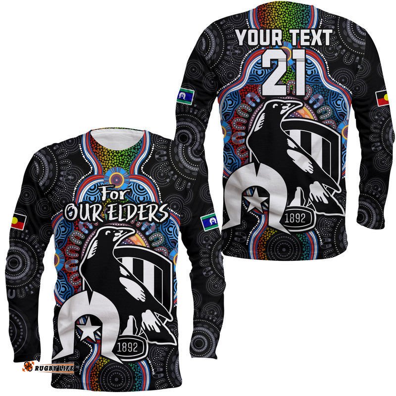 Custom Personalised Magpies Football NAIDOC Week Long Sleeve T-shirt For Our Elders Indigenous