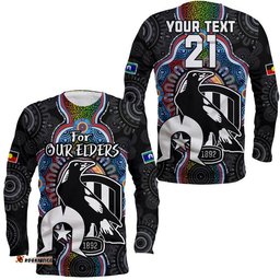Custom Personalised Magpies Football NAIDOC Week Long Sleeve T-shirt For Our Elders Indigenous