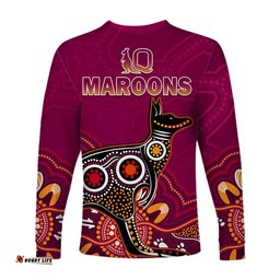 Maroons Rugby Long Sleeve T-shirt Queensland Kangaroo Aboriginal Dot Paintings