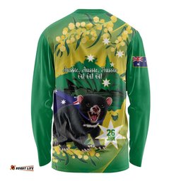 Tasimania Devil Australia Day Long Sleeve T-shirt Aussie Aussie Aussie Oi! Oi! Oi! Green