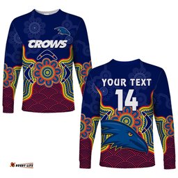 Custom Text And Number Adelaide Football Long Sleeve T-shirt Crows Aboriginal Art