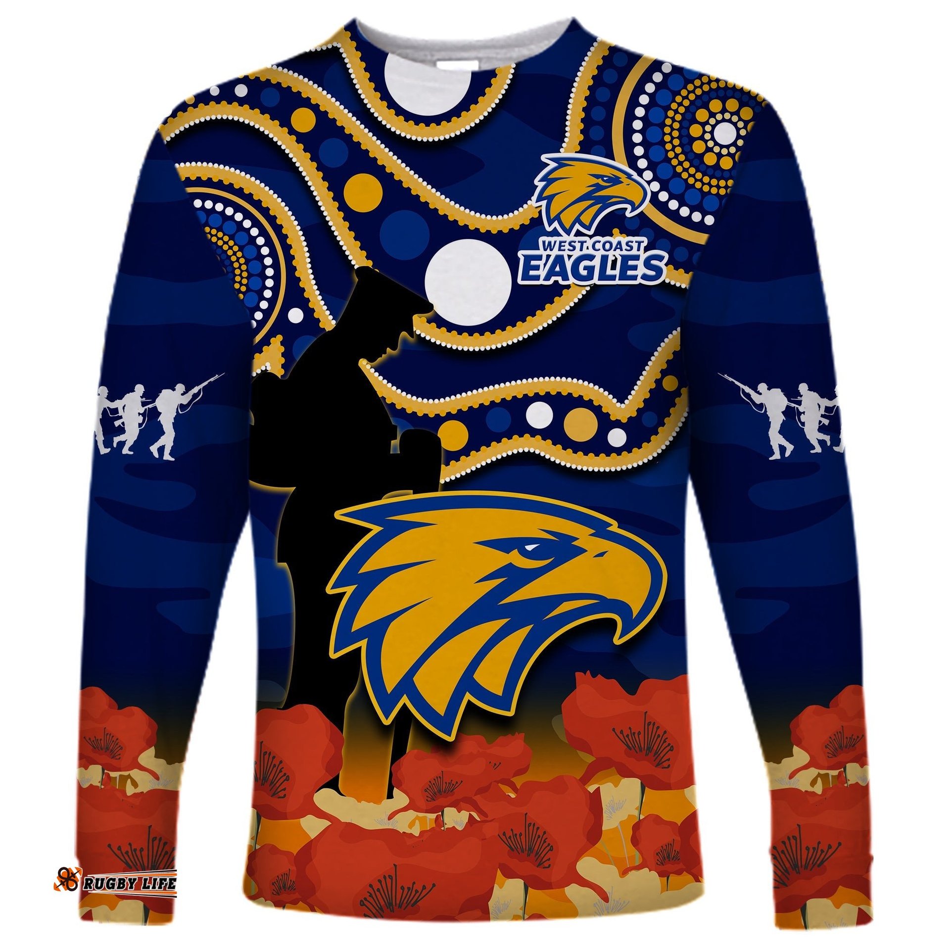Eagles Football ANZAC Long Sleeve T-shirt West Coast Indigenous Mix Poppy Camouflage
