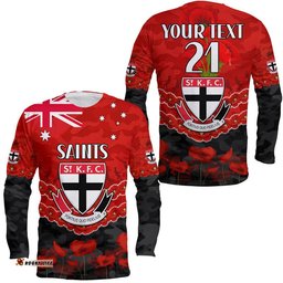 Custom Personalised St Kilda Saints Football ANZAC Long Sleeve T-shirt Lest We Forget