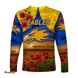 West Coast Eagles ANZAC Long Sleeve T-shirt Poppy Royal Blue