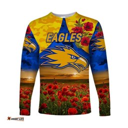 West Coast Eagles ANZAC Long Sleeve T-shirt Poppy Royal Blue