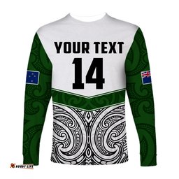 Custom Text And Number New Zealand Silver Fern Rugby Long Sleeve T-shirt Maori Pacific