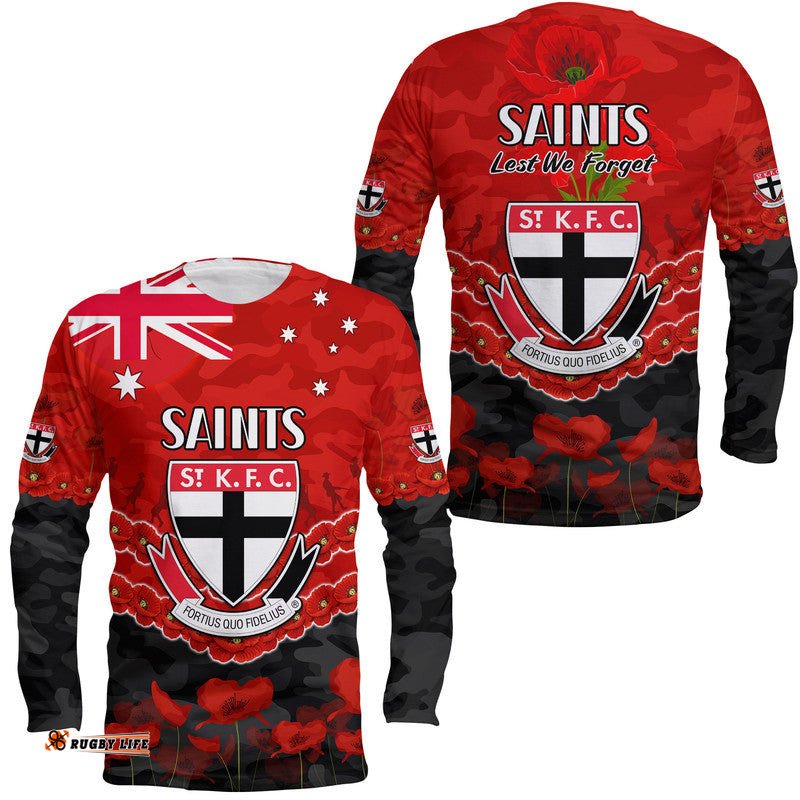 St Kilda Saints Football ANZAC Long Sleeve T-shirt Lest We Forget