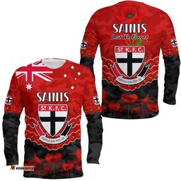 St Kilda Saints Football ANZAC Long Sleeve T-shirt Lest We Forget