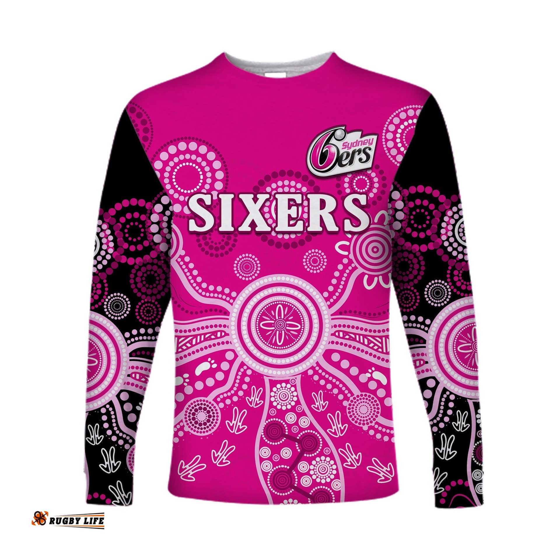 Sydney Sixers Long Sleeve T-shirt Cricket Indigenous Australian Art Ver.01